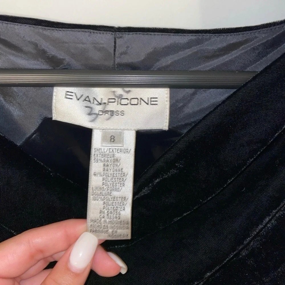 Vintage Evan Picone Black Velvet Cowl Neck Floral Midi Dress - Picture 7 of 7